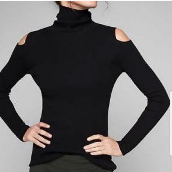 Athleta Black Cold Shoulder Turtleneck Sweater - Picture 1 of 8